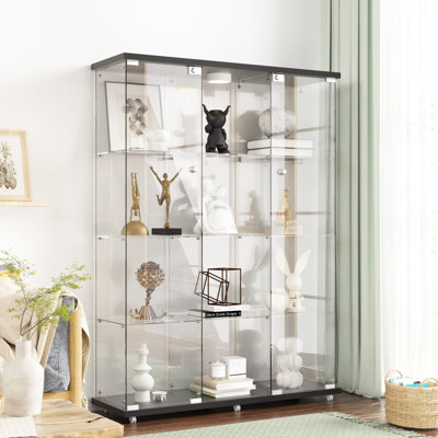 Annoeska 4 Shelf Curio Cabinet with LED Light 3 Columns Tempered Glass Display Cabinet Latitude Run Color White